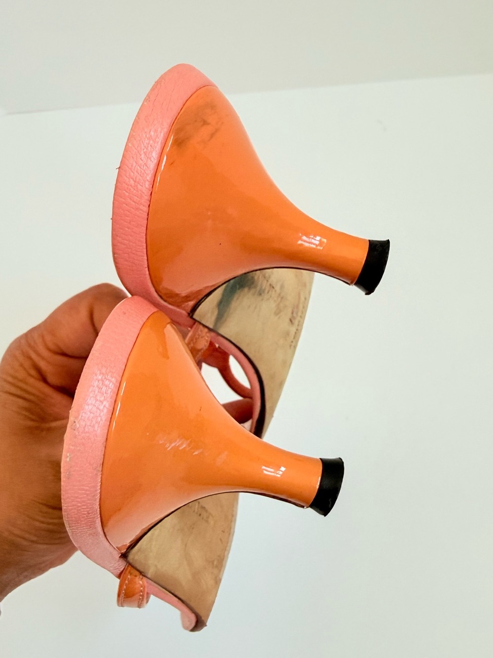 Manolo Blahnik Coral Pink Orange Thong Mule Sandals Heels EU 37.5 Italy Vintage - Picture 7 of 10